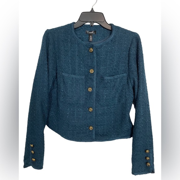 NWT Aqua Tweed Jacket Deep Teal/Navy Quiet Luxury Old Money Bloomingdale’s Sz M - Picture 1 of 14